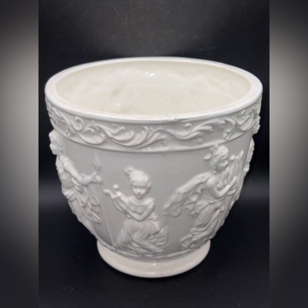 Vintage Neoclassical Style Greco Roman Figure Figural Motif Cachepot Planter Pot